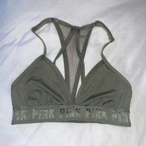 PINK olive green sports bra